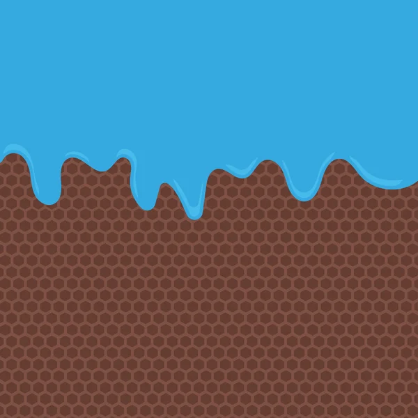 Crème glacée fondue sur fond de galette de chocolat. glaçure bleue qui coule — Image vectorielle