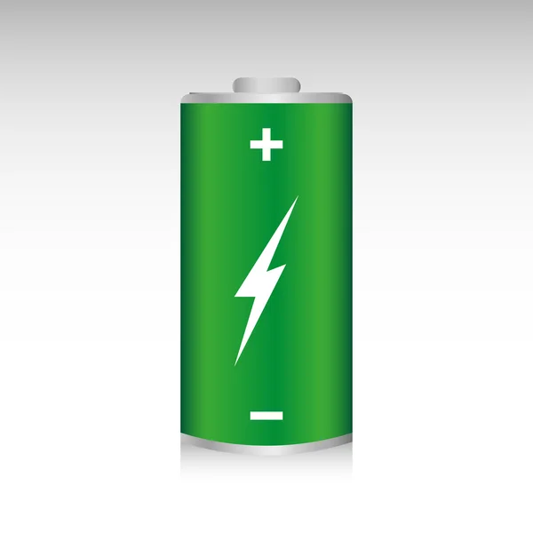 Zelená baterie, plná dávka izolovaná na šedém pozadí. Alternativní energetická koncepce — Stockový vektor