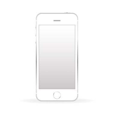 Beyaz arka plan üzerinde izole gölge ile gümüş cep telefonu ön