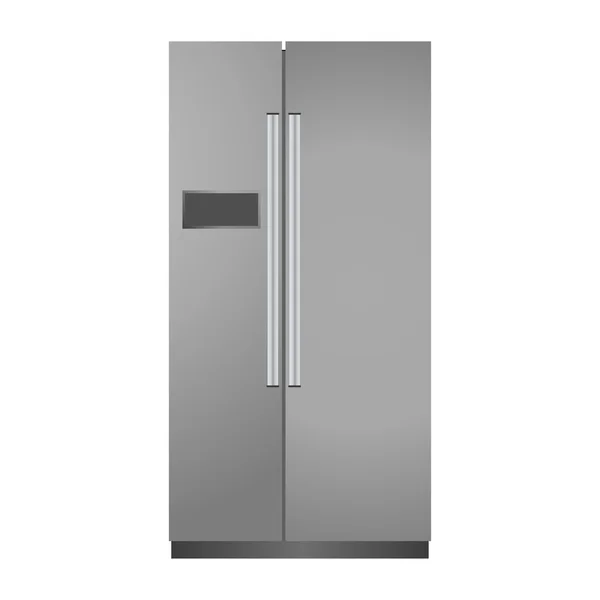 Grauer realistischer Kühlschrank isoliert auf weißem Hintergrund — Stockvektor