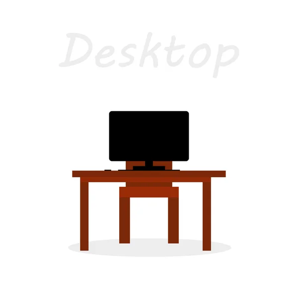 Bureau avec ordinateur et chaise sur fond blanc illustration vectorielle — Image vectorielle