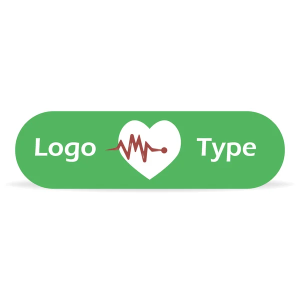 Logo for the pharmacy or other medical businesses. Heartbeat with text in green frame vector illustration — Stock Vector