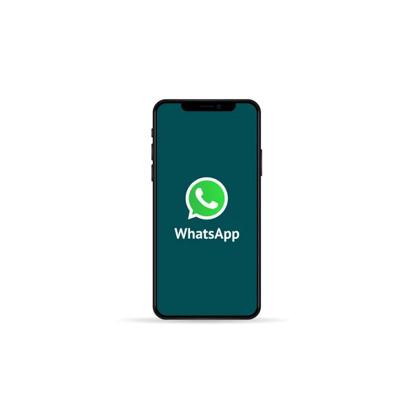 Iphone 12 profesyonel ekranında Whatsapp arayüzü logosu. Editör vektörü. Kyiv, Ukrayna - 6 Mayıs 2021
