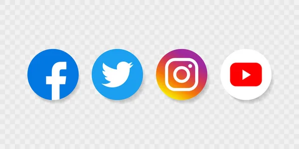 Facebook, Instagram, Twitter, Youtube - Popüler sosyal medya logosu koleksiyonu. Boş bir arkaplan. Editör vektörü. Kyiv, Ukrayna - 6 Mayıs 2021