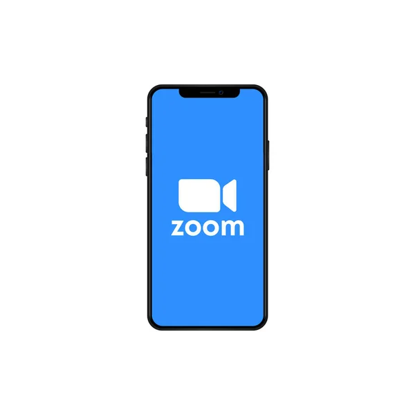 Zoom Interfész Logó Egy Iphone Profi Képernyőn Szerkesztői Vektor Kijev — Stock Vector