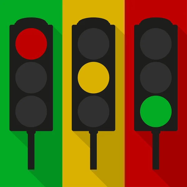 Vektör trafik ışıkları kırmızı, sarı ve yeşil izole kümesi — Stok Vektör