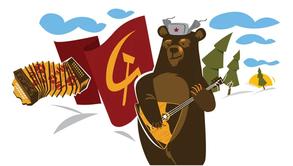 Russischer Bär spielt auf Balalaika — Stockvektor