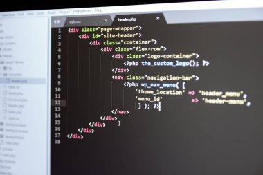 Wordpress tema kodunu kapat. PHP kodlu dizüstü bilgisayar ekranı