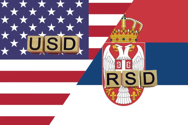 미국과 세르비아 통화는 배경에 코드를 달러와 Rsd — 스톡 사진