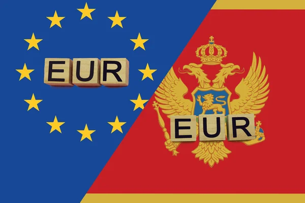 Códigos Monedas Europa Montenegro Unidos Fondo Banderas Nacionales Concepto Internacional — Foto de Stock