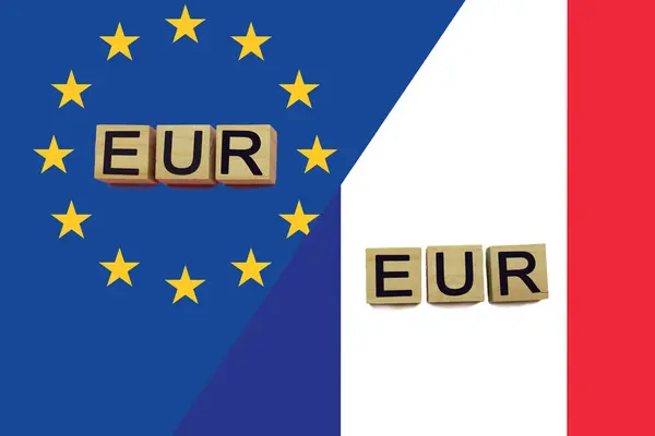 Verenigd Europa Frankrijk Valuta Codes Nationale Vlaggen Achtergrond Internationaal Geldtransferconcept — Stockfoto