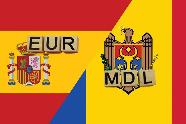 España Moldavia Códigos Monedas Banderas Nacionales Fondo Concepto Internacional Transferencia — Foto de Stock