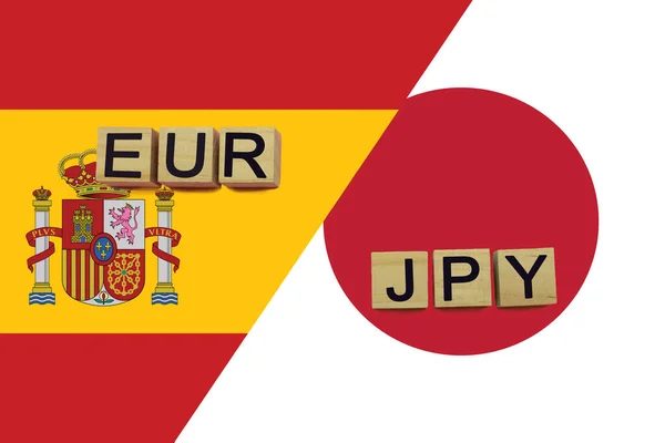 Іспанія Японія Валютні Коди Національних Прапорах Міжнародні Грошові Перекази — стокове фото