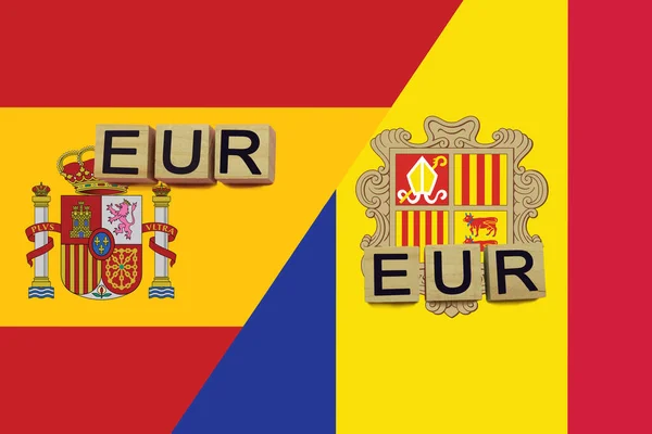 Espagne Andorre Codes Devises Sur Fond Drapeaux Nationaux Concept Transfert — Photo