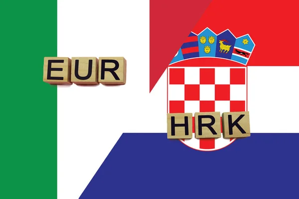 Itália Croácia Códigos Moedas Bandeiras Nacionais Fundo Conceito Transferência Dinheiro — Fotografia de Stock