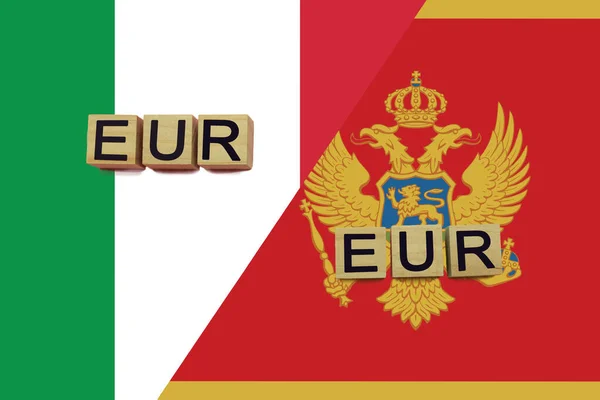 Itália Montenegro Códigos Moedas Bandeiras Nacionais Fundo Conceito Transferência Dinheiro — Fotografia de Stock