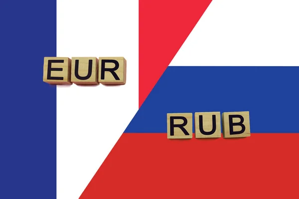 França Rússia Códigos Moedas Bandeiras Nacionais Fundo Conceito Transferência Dinheiro — Fotografia de Stock