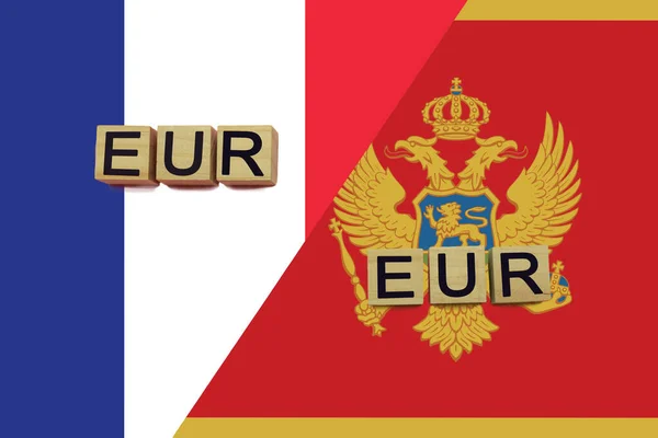 França Montenegro Códigos Moedas Bandeiras Nacionais Fundo Conceito Transferência Dinheiro — Fotografia de Stock