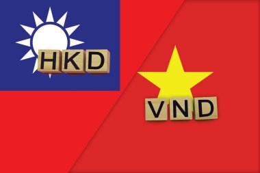 Tayvan ve Vietnam para birimi kodları ulusal bayraklar üzerinde. Uluslararası para transferi kavramı