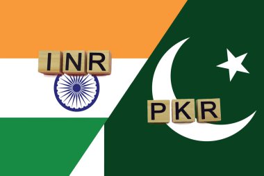 Hindistan ve Pakistan para birimi kodları ulusal bayraklar üzerinde. Uluslararası para transferi kavramı