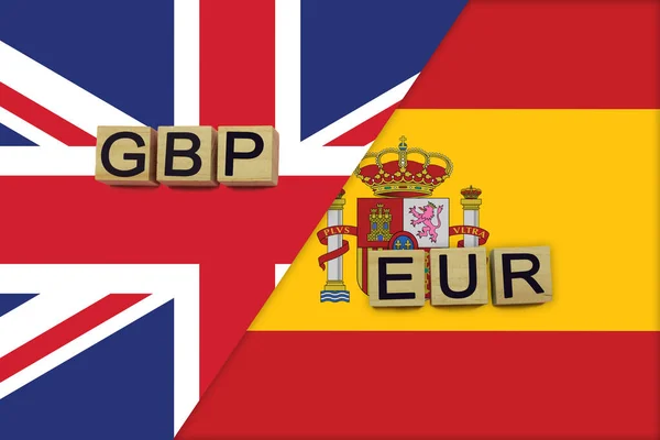 Reino Unido España Códigos Monedas Banderas Nacionales Fondo Concepto Internacional — Foto de Stock