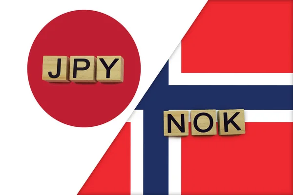 Japonya Norveç Para Birimi Kodları Ulusal Bayraklar Üzerinde Uluslararası Para — Stok fotoğraf