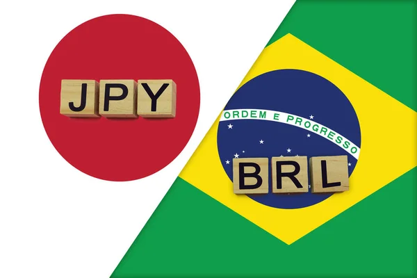 Japão Brasil Códigos Moedas Bandeiras Nacionais Fundo Conceito Transferência Dinheiro — Fotografia de Stock