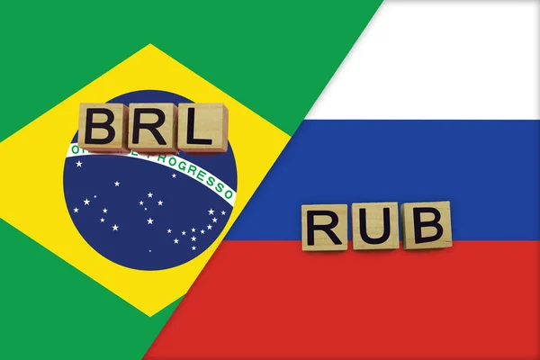 Brasil Rússia Códigos Moedas Bandeiras Nacionais Fundo Conceito Transferência Dinheiro — Fotografia de Stock