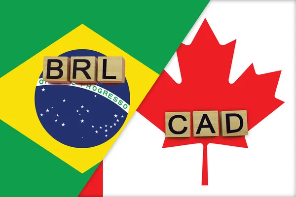 Brasil Canadá Códigos Moedas Bandeiras Nacionais Fundo Conceito Transferência Dinheiro — Fotografia de Stock