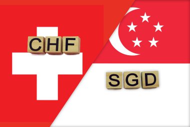İsviçre ve Singapur para birimi kodları ulusal bayraklar üzerinde. Uluslararası para transferi kavramı