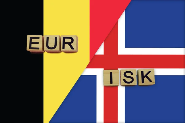 Codes Belgische Ijslandse Valuta Achtergrond Van Nationale Vlaggen Internationaal Geldtransferconcept — Stockfoto