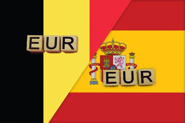 Bélgica España Códigos Monedas Banderas Nacionales Fondo Concepto Internacional Transferencia — Foto de Stock