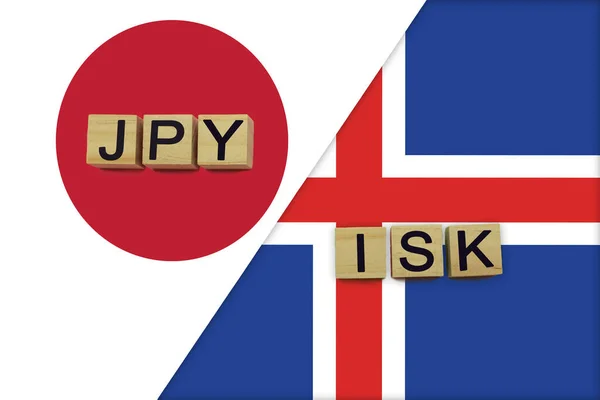 Japón Islandia Códigos Monedas Banderas Nacionales Fondo Concepto Internacional Transferencia —  Fotos de Stock