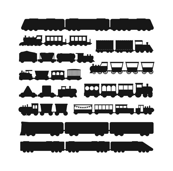 Set vector black silhouette silhouettes of trains.