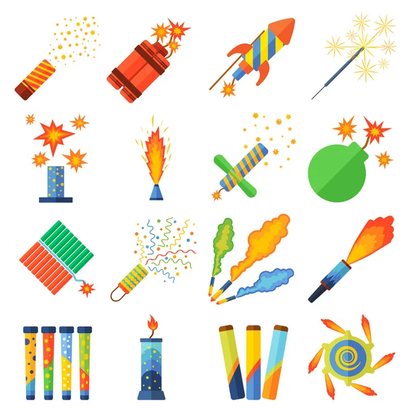 Pyrotechnische en Fireworks-vectorset. — Stockvector