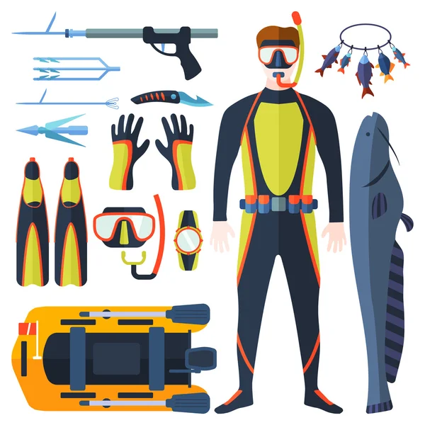 Spearfishing vector set. — Stock Vector