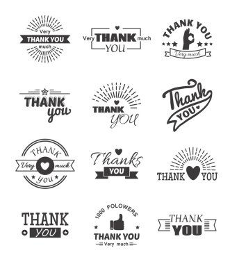 Teşekkür metin vektör seti.