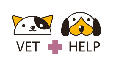 Kedi ve köpek kafaları vektör çizim.