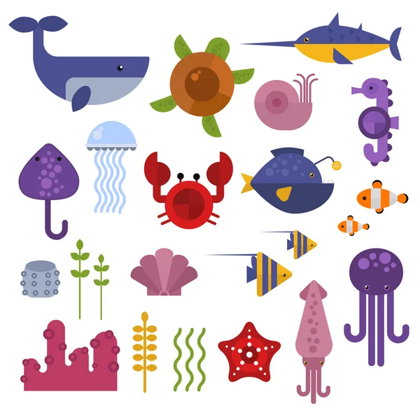 Ensemble de vecteurs animaux marins . — Image vectorielle