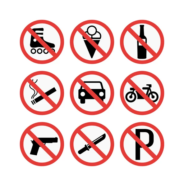 Prohibiendo signos conjunto vector ilustración — Archivo Imágenes Vectoriales