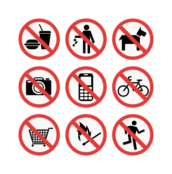Interdiction des signes ensemble vectoriel illustration — Image vectorielle