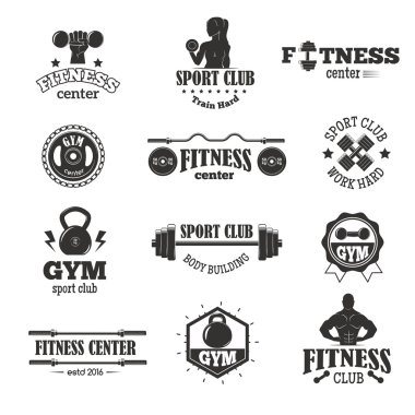 Spor salonu fitness sembolleri vektör set.