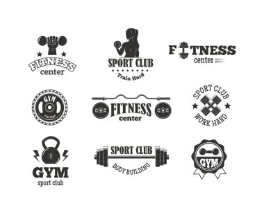 Spor salonu fitness sembolleri vektör set.