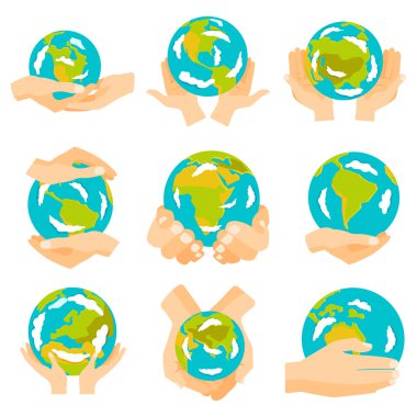 Dünya elleri vektör seti.
