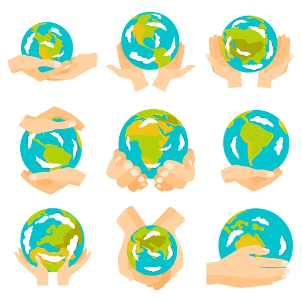 Earth händer Vector set. — Stock vektor