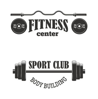 Gym fitness symbols vector badge. clipart