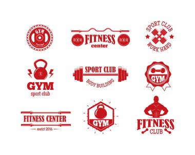 Spor salonu fitness sembolleri vektör set.