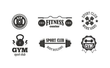 Spor salonu fitness sembolleri vektör set.