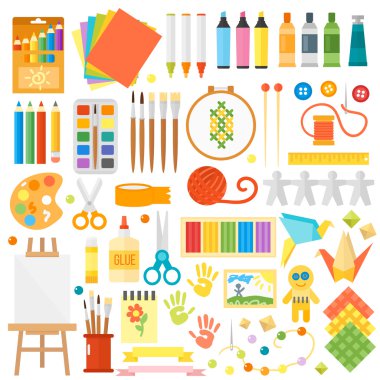 Kids creativity creation symbols vector set. clipart