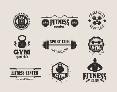 Spor salonu fitness sembolleri vektör set.